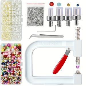 TEMU 쥬얼리 만들기 키트, 약 3/1개 인공 비즈 관련 세팅 도구 세트, 비즈 리벳 고정 기계, DIY 수제 인공 비즈 설정용 머리핀 스큐드 렌치 트레이 포함 DIY 공예 액세서리