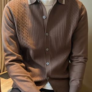 TEMU 남성용 슬림핏 컬러블록 케이블 니트 가디건 - 대비 칼라 디자인, 버튼 프론트, 세탁기 사용 가능, 따뜻한 가을 겨울 레이어링, 캐주얼 & 스마트캐주얼 스타일, 오피스 웨어, 내구성 있는 니트웨어, 스타일리시 남성