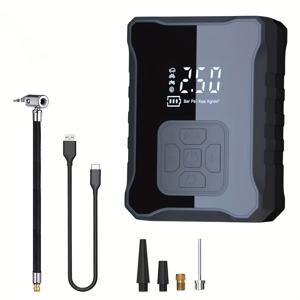 TEMU 150 PSI 무선 휴대용 에어 펌프 (LED 라이트 & 자동 차단 기능) - 충전식 리튬 배터리, USB 충전, 2배 빠른 타이어 공기 주입 펌프 (자동차, 자전거, 오토바이용)