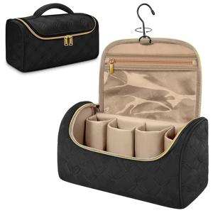 TEMU 다이슨 에어랩 & 헤어 드라이어용 경량 여행 정리 케이스 - 4개의 컬링 바렐, 2개의 스무딩 브러시, 볼륨 부여 브러시 수납 가능 - 지퍼 클로저가 있는 내구성 폴리에스터, 위장 무늬 내부, 골드 악센트 블랙, 헤어 드라이어 여행 가방, 우아한 액세서리 보관함