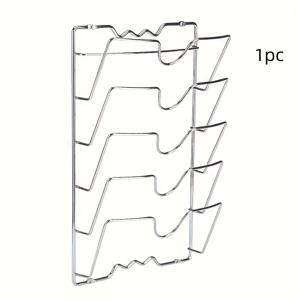 TEMU 1개 공간 절약형 메탈 냄비 뚜껑 보관 랙 - 접착식 벽걸이형, 다층 걸이형 랙 (캐비닛 도어 보관용), 스타일리시한 모던 디자인, 조리 기구 정리, 주방 보관 용품 및 보관에 적합.
