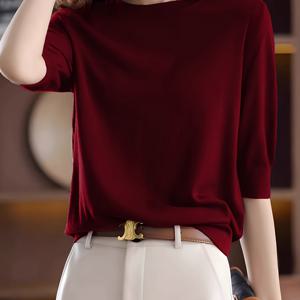 TEMU 여성용 빈티지 하이엘라스틱 라운드넥 반팔 블라우스 (5/6소매) - 솔리드 컬러 캐주얼 탑, 사계절 레이어링 필수 아이템 - 쉬운 관리 매끄러운 질감 (손세탁/드라이클리닝) - 드레스 셔츠 아님|반팔셔츠|반팔|반팔블라우스