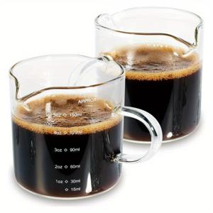 TEMU 2pcs 미니 유리 컵, 150ml/5.07oz 핸들, 커피 머신용 더블 스포트 디자인 - 홈 바리스타 사용에 이상적, 재사용 가능, 손세탁만, 장비 | 현대 커피 액세서리 | 내구성 있는 유리