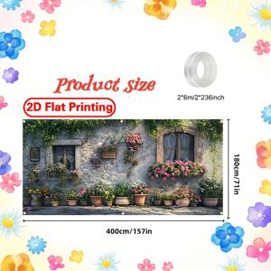TEMU 2D 플랫, 1개 대형 폴리에스터 차고문 배너 - 큰 화분 테마 디자인 파티 배너, 휴일, 마당, 스튜디오, 집 & 정원 축제용 다목적 장식, 야외 파티 배경 및 실외 장식