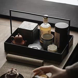 TEMU 전통 중국 차 선반 & 디스플레이 스탠드 - 분체 코팅 블랙 아이언 차 트레이와 차 보관함, 차룸/사무실/카페용 다목적 문화 장식 (조립 불필요), 랙