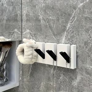 TEMU 1pc 피아노 키보드 디자인 벽걸이 후크 랙 - 내구성 있는 플라스틱, 쉬운 설치, 입구, 욕실, 주방용 다기능 보관 - 코트, 모자, 가방, 우산을 보관 - 스타일리시한 화이트와 블랙 키, 입구 정리함 | 스타일리시한 벽 장식 | 세련된 블랙 마감, 후크