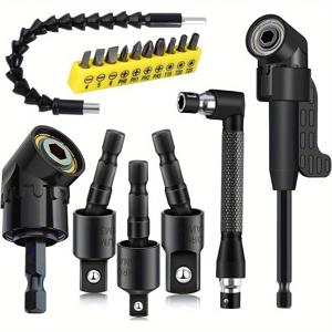 TEMU 17피스 유연한 드릴 비트 연장기 포함, 회전 가능한 소켓 어댑터 3개, 육각 샹크 2개, 105도 직각 드릴 부착물, 짧은 스크루드라이버 비트 10개, 90도 각도 비트 및 휘어지는 드릴 비트 연장