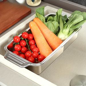 TEMU 헤비듀티 스테인리스 확장형 싱크 스트레이너 바스켓 - 조절 가능한 사이즈 (8.25x13.75~17.25 인치), 과일, 채소, 파스타 배수용, 쉬운 세척 주방 정리함, 홈 & 상업용, 슬림 메탈릭 마감, 공간 절약 디자인, 녹 방지, 부엌 싱크 스트레이너, 바쁜 가정용|싱크대|씽크대