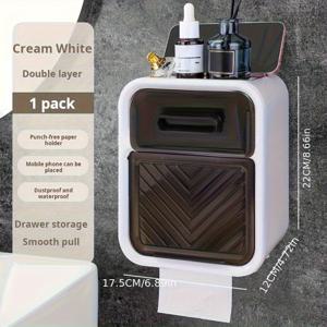 TEMU 1개 벽걸이 티슈 케이스, 드릴이 필요 없는 방수 화장지 홀더, 욕실에 적합, 페이셜 타월 보관 가능, 욕실, 주방에서 사용 가능, 종이용 서랍으로 사용 가능, 발렌타인데이 선물로 완벽|화장지