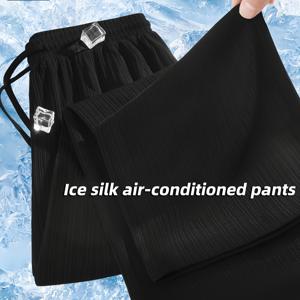 TEMU GENIO LAMODE 여성용 아이스 실키 와이드 레그 팬츠 - 가벼운 무당벌레 방지, 끈 조절 허리, 핑크베이지, 여름 외출용 캐주얼 & 스포티한 릴랙스 의상|여름바지