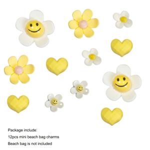 TEMU 12개 세트 달걀 꽃 미소 참 - 귀여운 노란색 & 흰색 데이지 플라스틱 장식품, 웃는 얼굴과 하트·꽃 모양, Simply Southern 토트백 및 백팩용, 내구성 있는 가방 액세서리, 독특한 디자인, 천천히 찢어지는 참, 재미있는 DIY 공예 소품