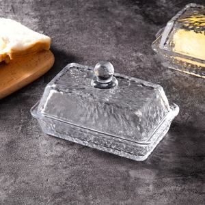 TEMU 밀폐 뚜껑이 있는 유리 버터 접시 - 강화유리 주방 보관 용기, 장식 패턴 디자인의 버터/잼/치즈용, 위생적 방진 식품 보관함, 귀여운 버터 디쉬, 다이닝 테이블 액세서리, 우아한 식기류, 질감 그립 베이스