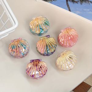 TEMU 6개 세트 광택 아세테이트 섬유 미니 쉘 헤어 클립 - 해변 결혼식, 음악 축제, 수영장 파티 및 일상 스타일링용 컬러풀 헤어 액세서리 - 생생한 무광 반짝임이 있는 내구성 있는 머리핀, 페스티벌 패션, 장난기 가득한 디자인의 소라 모양 클립|머리핀