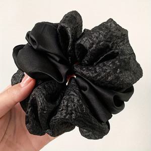 TEMU 여성 및 청소년을 위한 우아한 블랙 스런치 4개 - 부드럽고 손상 없는 탄성 헤어 밴드, 스타일리시한 포니테일 및 수면에 적합 - 부드러운 소재, 단색, 헤어 액세서리 선물 세트