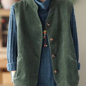 TEMU 여성용 빈티지 민소매 조끼, 앞면 포켓 포함 - 캐주얼 더블 포켓 디자인, 봄 & 가을용 브라운 V넥 스웨터 조끼, 캐주얼 의상 | 레트로 스타일