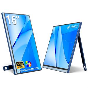 TEMU 노트북용 WUAWE 16인치 휴대용 모니터, 1920x1200P FHD IPS 16:10 외부 디스플레이, 100% sRGB 알루미늄 스탠드, USB-C/Mini HDTV, PC, 폰, 사무실 사용 - 배터리 없음, 모니터 높이 조절 가능, 모니터 마운팅 타입: 패널 마운트|모니터받침대
