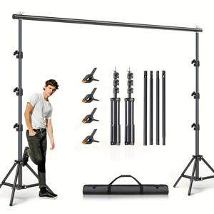 TEMU 10x10ft 헤비듀티 알루미늄 합금 배경 스탠드 - 견고하고 빠른 설치, 결혼식, 파티 및 스튜디오용 접이식 사진 배경 홀더, 3x3m 배경 천, 1x1m 헤드 클립, 4x4m 보관 가방 포함, 스튜디오 배경 | 현대적인 배경 | 내구성 있는 배경, 사진 배경 스탠드