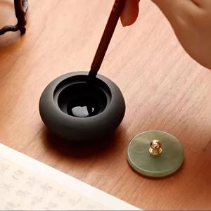 TEMU 손에 들고 다니기 편한 미니 잉크스톤, 중국 서예용 잉크 풀과 뚜껑이 있는 루옌 잉크스톤. (각 천연석 뚜껑은 색상 및 질감이 다양합니다.)|캘리그라피