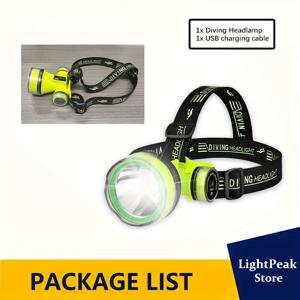 TEMU 1개 마크로코스 고품질 LED 다이빙 헤드램프 - USB 충전식 500-1000루멘, 조절 가능한 밝기, 휴대용 수중 및 야외 헤드 마운트 플래시라이트, 18650 배터리 포함, 다이빙, 수영, 하이킹, 낚시 필수품, 세련된 원통형 디자인, 내구성 있는 플라스틱 바디