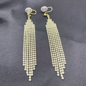 TEMU 섹시 패션 슈퍼 스파크링 불규칙한 ром보스 다이글 귀걸이 - 뚫지 않음, 클립온 디자인, 금색 톤 및 라인스톤, 나이트클럽 및 파티에 완벽, 모든 계절 귀걸이|스파크링 귀걸이|클립온 귀걸이, 배터리 없음|링귀걸이