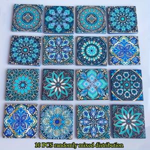 TEMU 10개 사각 만다라 패턴 유리 블록, 유리 접착 재료 만다라 혼합 색상 아름다운 타일, 수제 공예, 미술 프로젝트, 수제 재료, 유리 공예 용품, DIY 수제 재료