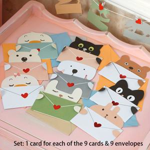 TEMU 18개 세트, 귀여운 만화 선물 카드, 접은 편지 인사 카드, 휴일 인사, 귀여운 동물 포스카드 감사 카드, 생일 파티 초대장, 인사, 휴일 유니버설 카드, 9장의 인사 카드, 1개씩 포함, 9장의 편지
