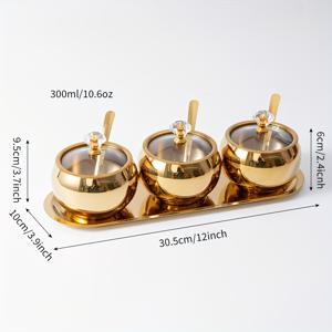 TEMU 스테인리스 스틸 조미료 용기 세트 2/3개, 뚜껑과 숟가락이 있는 향신료 병, 골든 조미료 병 및 서빙 트레이 포함, 후추, 소금, 향신료, 사탕, 커피콩용 주방 용기 세트|커피