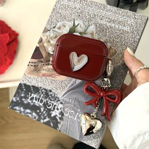 TEMU & 실버 3D 하트 무광 방진 충격방지 케이스, 애플 에어팟 무선 이어버드 보호 커버