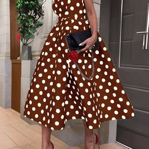 TEMU YY507 도트 프린트 벨티드 선드레스, 빈티지 민소매 데이트 파티 및 일상 패션 다용도 여성 의류