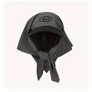 TEMU 1pc 여성용 이중톤 컬러 블록 헤드스카프, 문자 자수 및 타이백 디자인 - 태양 보호 야구 모자, 통기성 폴리에스터, 조절 가능한 드로스트링, 깃털 없음, 캐주얼 아웃팅에 완벽