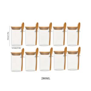 TEMU 10개 고성능 보로실리케이트 유리 보관용기, 나무 젓가락 및 뚜껑 포함, 280ml - 커피, 곡물, 과자 및 건식 과일용 투명 원형 용기 - 주방 정리용 재사용 가능, 고온 내성, 다목적 밀봉용기
