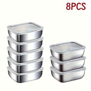 TEMU 8pcs 세트, 냉장고 사용 가능 스테인리스 식품 보관 용기 (뚜껑 포함), 테이크아웃 및 캠핑용, 식기세척기 및 오븐 안전|식기세척기|식기세척기