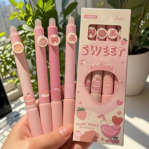 TEMU 4개입 지우개 젤 펜 세트--부드러운 필기감, 0.5mm 극세사 팁, 학교 및 사무용 노트에 적합 (핑크/블루/커피 색상 포함), 번짐 방지