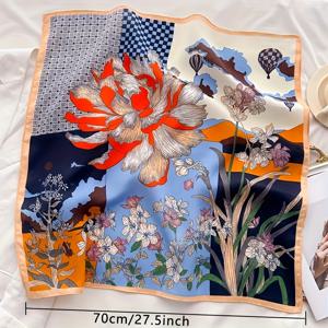 TEMU 27.5인치 정사각형 타월, 우아한 컬러 블록 플로럴 디자인,. 소재로 제작되었습니다.