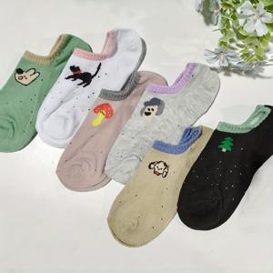 TEMU 귀여운 양말 6켤레, 여성용 보트 양말, 여름 얇은 캐릭터 동물 무늬 미끄럼방지 로우컷 캐주얼 양말