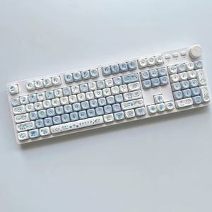 TEMU 귀여운 만화 강아지 키캡 - MOA 높이 기계식 키보드용 장난기 있는 강아지, 고양이 & 물고기 디자인의 내구성 있는 화이트 & 블루 키캡, 애완동물 애호가를 위한 선물 (키캡만), 귀여운 키캡, 키보드 액세서리, 기발한 디자인, 품질 공예|키캡|키캡