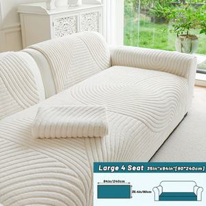 TEMU 1개 플러시 소파 커버 - 화이트 웨이브 패턴, 겨울용 보온 미끄럼 방지, 부드러운 쿠션 패딩, 반려동물 친화적 1/2/3/4인용 & 섹셔널 소파, 세탁 가능 원단 ( 스타일)|소파|쇼파커버|쇼파쿠션