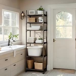 TEMU 6단 조절 가능한 금속 수납 선반 – 이동식 바퀴 장착, 주방·욕실·세탁실·거실용 대용량 정리대 | 튼튼한 메탈 선반, 실용적인 주방 및 보관 선반|욕실선반|거실장|화장실선반