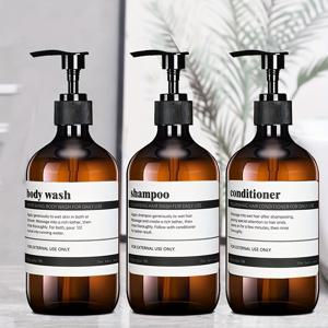TEMU 3개 세트 리필 가능한 플라스틱 펌프 디스펜서 병 - 500ml/16.9oz 샴푸, 컨디셔너 및 바디워시용 방수 라벨 포함, 욕실 및 살롱 사용에 적합한 누출방지 디자인, 모던 욕실 필수품, 고품질 디스펜서, 욕실 액세서리
