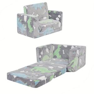 TEMU 어린이 공룡 소파 - 접이식 변환 침대 및 라운지 의자, 어둠 속에서 빛나는 디자인, 부드러운 플란넬 원단, 1-3 인치 높이, 27 인치 안정적인 프레임, 놀이방, 유아실, 파티오용 - 회색/핑크, 어린이 놀이방 가구, 재미있는 어린이 가구, 편안한 어린이 가구