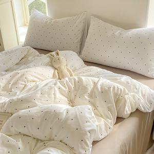 TEMU 3pcs 한국 스타일의 산뜻하고 심플한 이불 커버 세트 (이불 커버 1개 + 베갯잇 2개), AA 얼굴 디자인, 양면 사용 가능, 매력적인 , 편안함, 부드러움, 통기성 좋은 침구 장식, 발렌타인데이, 추수감사절 선물로 적합