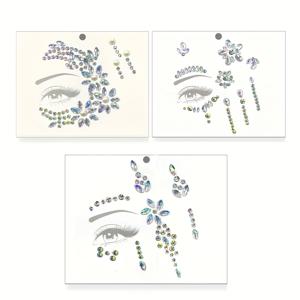 TEMU 3pcs 스파클링 라인스톤 아이ジュ얼 스티커 - 반짝이는 인조 얼굴 장식, 축제, 코스프레, 파티 및 사진에 적합, 둥근 파티 얼굴 장식 | 장식 얼굴 스티커 | 인조 스티커