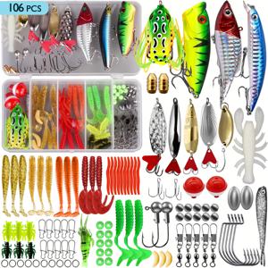 TEMU 78/106/188/361개 낚시 미끼 키트 세트, 미끼 포함된 태클 박스, 크랭크베이트, 웜, 스피너, 무게, 후크 및 기타 액세서리, 담수 배스 트라우트 낚시 장비 선물 남성용