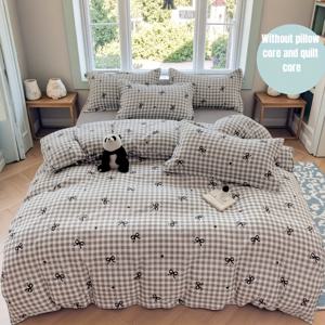 TEMU 3개 세트 1*이불 커버 + 2*베개커버, 체크무늬 리본 프린트 스위트 걸 스타일, 부드럽고 가벼운 베이지색 사계절용, 주름 없는 경량, 호텔 및 침실/게스트룸에 적합, 깊은 포켓, 기계 세탁 가능