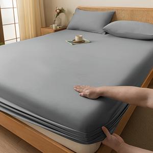 TEMU 1개 솔리드 컬러 부드러운 통기성 매트리스 커버, 4계절용 - 세탁기 사용 가능 스타일, 다양한 사이즈, 우아한 디자인, 연회색 소재, 침실/게스트룸/호텔용 (베개 미포함)