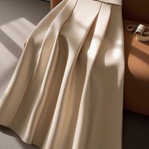 TEMU 여성용 우아한 하이웨이스트 플리츠 맥시 스커트 (벨트 포함) - 올 시즌 포멀 & 캐주얼 의상, 오피스, 파티, 파티를 위한 솔리드 컬러 A라인 롱 스커트 - 시크 & 다재다능한 여성 패션, 파티 복장, 세련된 스타일, 스타일리시한 여성