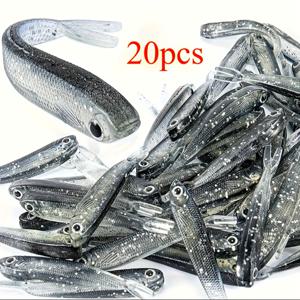 TEMU 20/50개 7cm 리얼리스틱 소프트 낚시 루어 - 무연 포크드 테일 미노우 베이트, 실물 그레이 스케일 패턴 및 투명 바디 & 다크 스페클, 담수 배스 트라웃 낚시에 적합한 가방포장, 유연한 인공 미끼, 고품질 루어, 야외 스포츠 애호가용