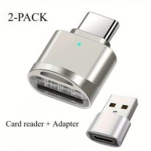 TEMU 2개 세트 USB C TF 카드 리더 및 USB C to USB A 어댑터, 아이폰16 15 갤럭시 폰 등 호환 Type C 메모리 카드 리더 USB OTG 카드 리더