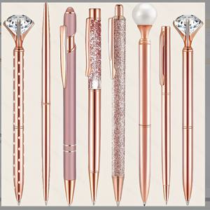 TEMU 8개 세트 로즈 골드 볼펜, 액체 모래 글리터 펜 + 메탈 – 여성을 위한 완벽한 선물: 파티, 결혼식, 사무실용품 (블랙 잉크)