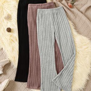 TEMU 3피스 세트 어린이 여아용 패셔너블하고 귀여운 단색 타이트 플레어 팬츠 슈트, 니트 스트레치 소프트 편안한 타이트 레깅스, 봄/여름/가을/겨울 일상 및 야외 활동에 적합